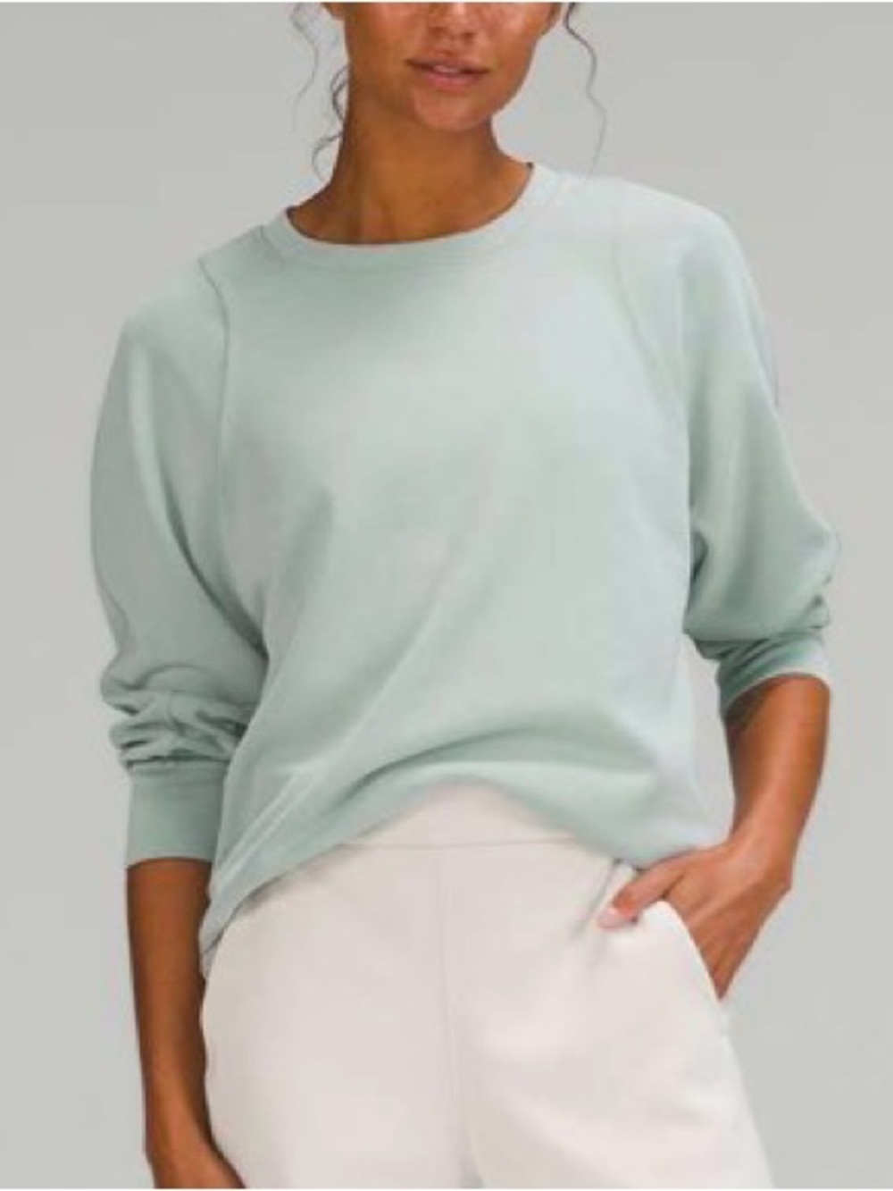Lululemon Sz 4 Softstreme Draped-Back Crew Neck Sweater In Silver Blue